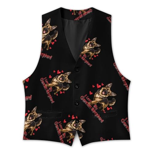 I Love My German Shepherd Mens Slim Fit Suit Vest Dress Waistcoat Casual Business Vest3