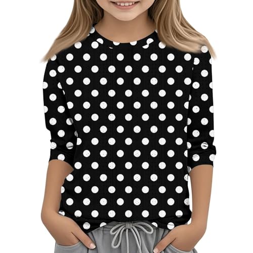 Cute Tops for Teen Girls Trendy 3/4 Sleeve Round Neck Graphic Blouses Flowy Tops Summer Curved Hem Kids Clothes