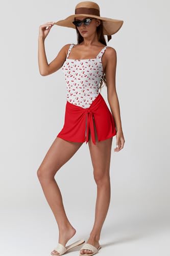 Image of QINSEN Square Neck Swim Dress for Women Tummy Control One Piece Swimsuit Wrap Bathing Suit