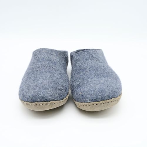 Denim Blue Handmade Slip Ons- Indoor Slippers From Men And Women- Soft, Cozy And Durable Slides- Wool Slipper3
