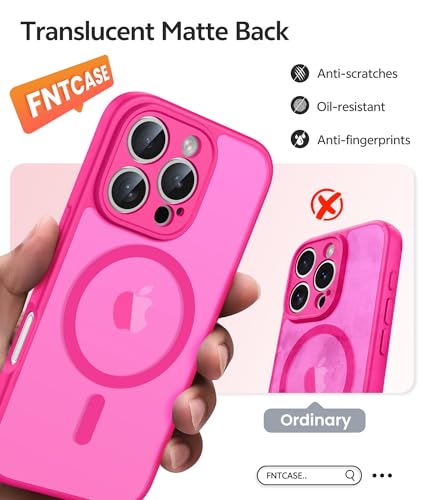 Image of FNTCASE for iPhone 16 Pro Max Case: [Compatible with Magsafe] Translucent Matte Cases with [Full Camera Protection] [Screen Protector] Military Grade Shockproof Protective Phone Cover - Hot Pink