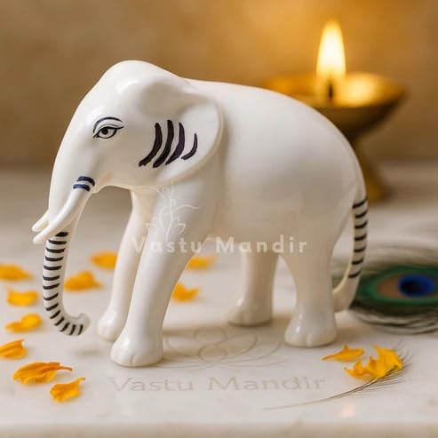 Image of Pure Brass White Elephant Statue | Vastu Remedy for Fame, Recognition & Success | Premium White-Coated Brass Elephant for North & South Zone Energy Enhancement