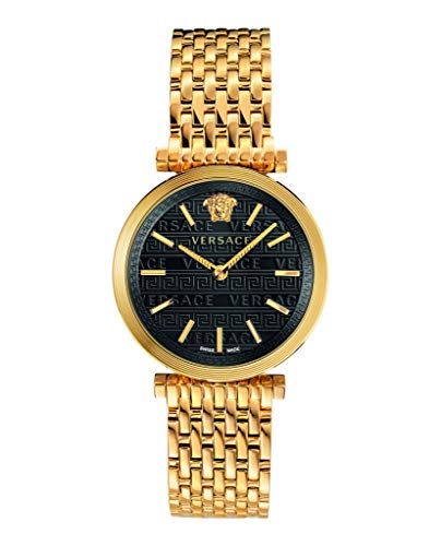 Preisvergleich Produktbild Versace V-Twist Damenuhr Gold Stahlarmband Gehäuse Schwarzes Zifferblatt 36mm VELS00819