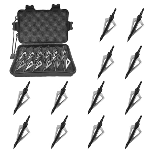 KURUGEILI 12 Pack Hunting Broadheads with Storage Case 3 Blades Archery Broadheads 100/125 Grain