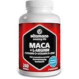 Vitamaze Maca Peruviana (con Maca Nera) Alto Dosaggio con L-Arginina, Zinco, Vitamina C, Vitamine B6 e B12, 240 Capsule, Prodotto in Germania, Integratore Alimentare Vegetale senza Additivi