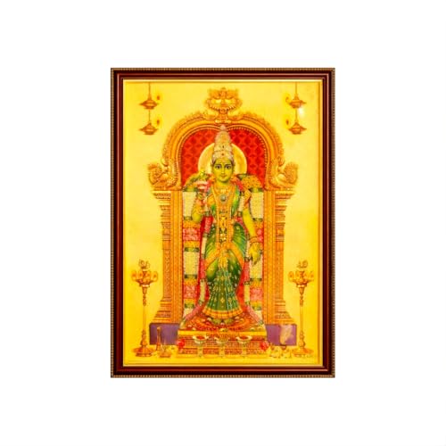 Image of Paramporul Gallery Madurai Meenakshi Amman Gold Foil Photo Frame for Pooja Room, Hindu God Wall Decor, Ready to Hang, 10x14 Inch