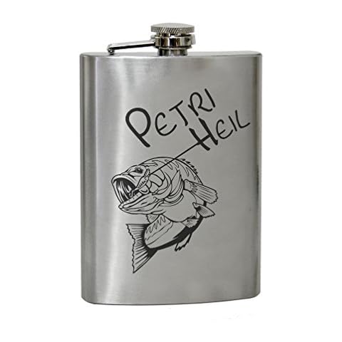 creativgravur® Petaca 7oz cepillado con grabado Petri Heil y pescado en la pesca Cover