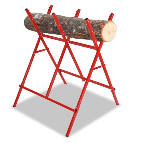 Hebitod Saw Horse, Foldable Sawhorse, Wood Sawing, Sturdy Steel Workmate Logging,Cutting Log Wood Stand Trestle, Workmate Logging, Load Capacity 100KG, Sawing Forestry Workshop, Red