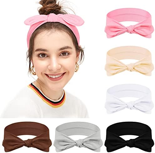 MISUPORVE Bow Headbands for Women Elastic Hair Bands Rabbit Ears Knotted Headband Fashion Cloth Head Wrap Workout Cute Hair Accessories 6 Pack