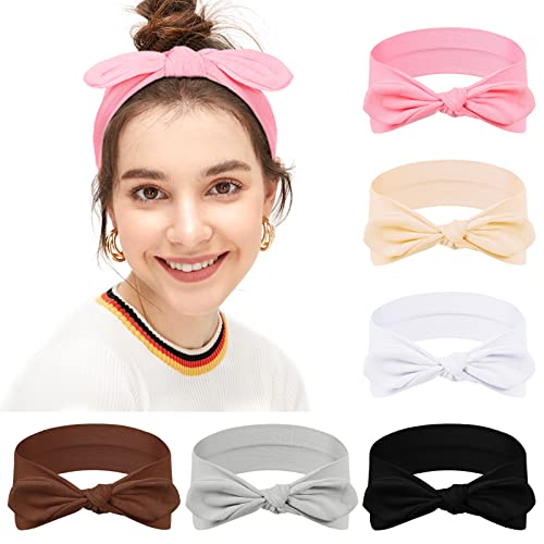 Misuporve Bow Headbands For Women Elastic Hair Bands Rabbit Ears Knotted Headband Fashion Cloth Head Wrap Workout Cute Hair Accessories 6 Pack #TOP1