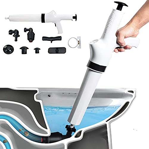 KouRy Toilet Plunger, Air Power Bathroom Plunger, High Pressure Drain Blaster Gun, Powerful for Bathroom, Toilet, Floor Drain, Sink, Clogged Pipe (White)