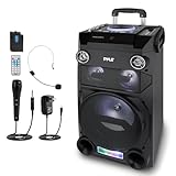 Pyle PA Speaker with 8" Subwoofer, Portable Bluetooth Speaker System with DJ Lights, USB/SD Reader, FM Radio, Microphone & Remote, Rechargeable Powered Unit for Events, Parties, Announcements & Music