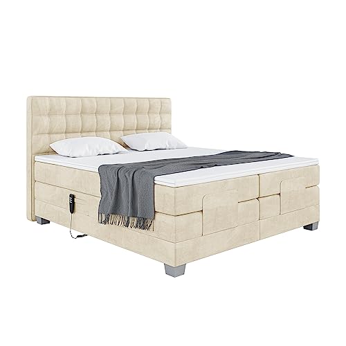 MEBLINI Boxspringbett Elektrisch Verstellbar - Gepolstert Doppelbett mit Matratzen und Toppers - Polsterbett - Bett mit Kopfteil - Edison - 160x200 - H3/Beige Samt – Bild 3