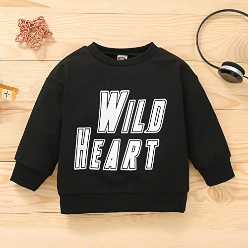 Toddler Boy's Cotton Crewneck Long Sleeve Sweatshirt Letter Long Sleeve Pullover Tops Fall Winter (Black, 2-3 Years)2