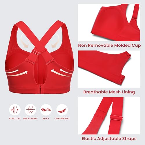 Image of CRZ YOGA Womens Zip Front High Impact Sports Bra - Molded Cup Adjustable Convertible Straps Wireless Workout Yoga Crop Top