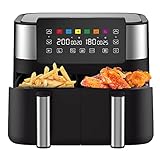 joyami Air Fryer Freidora de Aire Caliente Eléctrica sin Aceite con Doble Cajón, Air Fryer 7.6L con Doble Cesta Antiadherente con 6 Programas de Funciones Culinarias Pantalla Táctil LED, 2850W