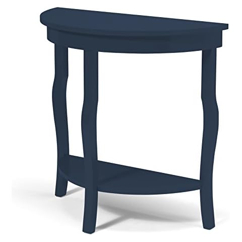 Kate and Laurel Lillian Half Moon Wood Console Table with Curved Legs and Shelf, Navy Blue Cover