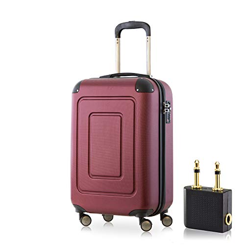 Preisvergleich Produktbild Happy Trolley - Lugano Handgepäck Kabinentrolley Bordgepäck Hartschalen-Koffer Trolley Reisekoffer, sehr leicht, TSA, 55 cm, 40L, Burgund +Audio Adapter