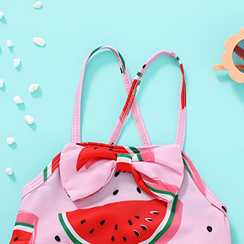 Baby Girl Watermelon Bathing Suit Dinosaur Lemon Backless Infant Swimsuit Halter Ruffle Swimwear4