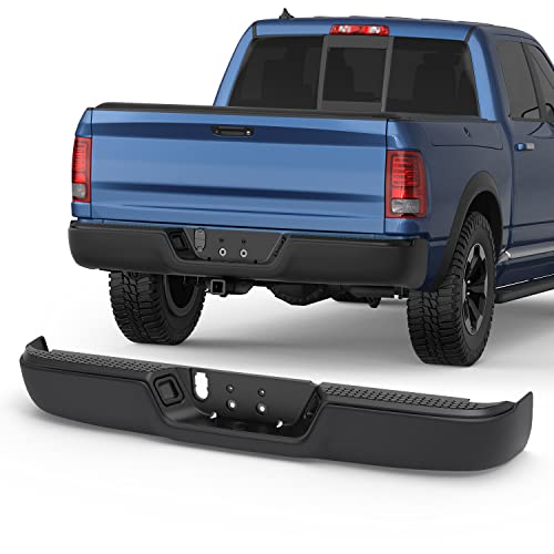 Mostplus Black Steel Rear Step Bumper Assembly Compatible With 2009-2018 Dodge Ram 1500/10-18 Ram 2500/3500, 19-23 Ram 1500 Classic Without Parking Sensor Holes & Dual Exh Holes #TOP14