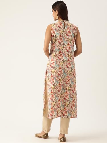 Image of feranoid Unique Printed Choker Neck Back Button Sleeveless Long Kurti