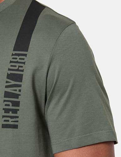 Replay Herren T-Shirt Kurzarm mit Branding, Military 238 (Grün), S – Ansicht 4