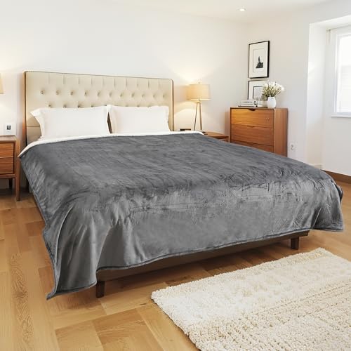 YUSTAL Electric Heated Blanket King Size 90x100 Inch - Super Soft Flannel, 10 Heat Settings, 1-12H Automatic Shutoff, Dual Zone Controls, Machine Washable, Ideal for Couch & Sleeping (Light Grey)