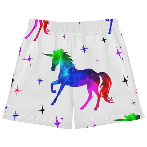 Colorful Horse Stars Print Girl's Lounge Shorts Kids Athletic Summer Pajama Sleepwear Comfy Clothes, X-Small