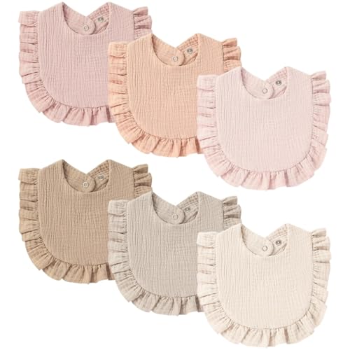Oasisgalore 6 Pack Muslin Baby Bibs Bandana Bibs and Burp Cloths for Babies 18-36 months 100% Cotton Baby Bib for Drooling and Teething (Pink)