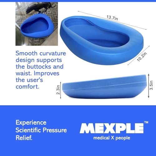 Image of MEXPLE SpaceX1 Bedpan for Elderly Men & Women | Durable & Heavy Duty PP Material | Nonstick Surface & Easy to Clean | For Hospital, Home Bedridden Adult Patient - Blue (1000ML)