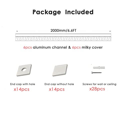 Plaster-In Led Channel 6 Pack 6.6Ft/2 Meter Trim Edge Tile Led Strip Aluminum Channel, Trimless Recessed Drywall Aluminum Led Profile With Milky Diffuser And End Caps #TOP2