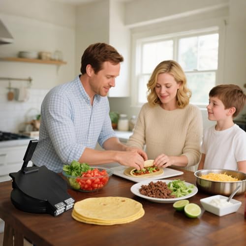 Image of Wooden Tortilla Press - Quesadilla Maker 10 Inch with 50 Parchment Paper & Dough Cutter, Bamboo Prensa para Tortillas Mexican Aplastador de Tortillera Press for Burritos, Taco, Corn Tortillas(Black)