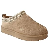 GIRLS FAUX FUR SLIPPER KIDS SLIP ON WARM WINTER COSY SNUG AZTEC MULES SHOES BOOT KHAHKI EU 35