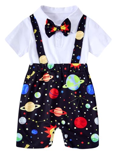 Image of BFUSTYLE Baby Boy Clothes 2 in 1 Outfits 0-24 Months Romper Short Sleeve Infant Bodysuit with Bowtie