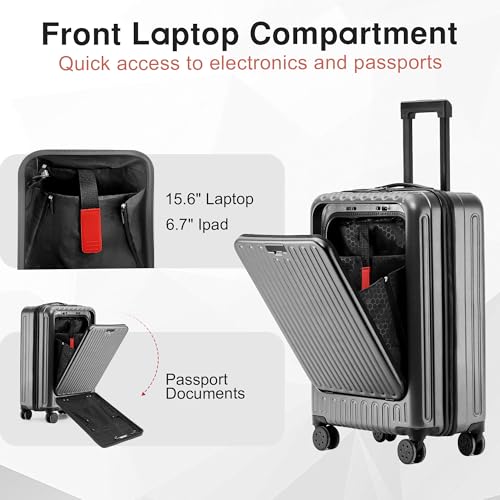 Carry On Luggage 22x14x9 Airline Approved, 20 Inch Hard Shell Carry On Luggage, Suitcase Carry-on Small Siutcase with Wheels (Grey, 1PC)2