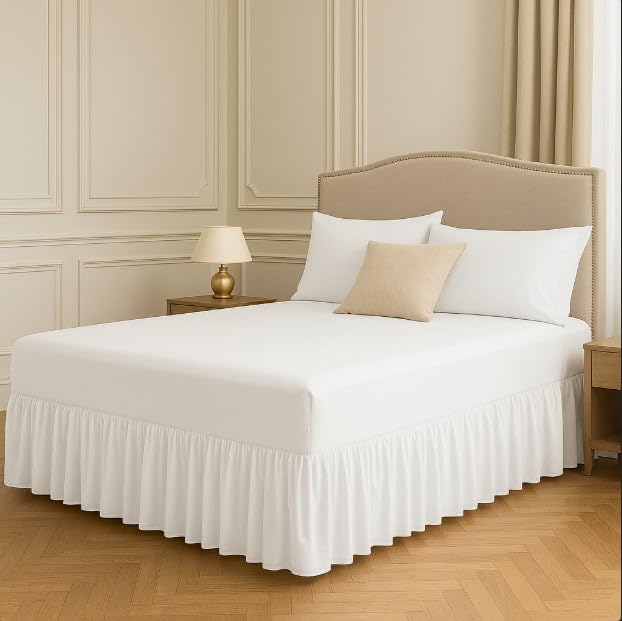 Night Zone Fitted Frilled Valance Sheet King White – 25cm Deep Elasticated Sheet with 30cm All-Around Frill – Fits Over Mattress & Down to the Floor – Polycotton Bed Skirt for Bed Base