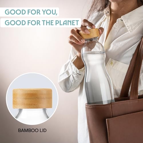 Image of Borosil 750ml Curve Bottle with Bamboo Lid | Borosilicate Glass Narrow Mouth Bottle for Fridge | Extreme Temperature Resistant For Hot & Cold Water, Milk, Lassi, Juice | Transparent