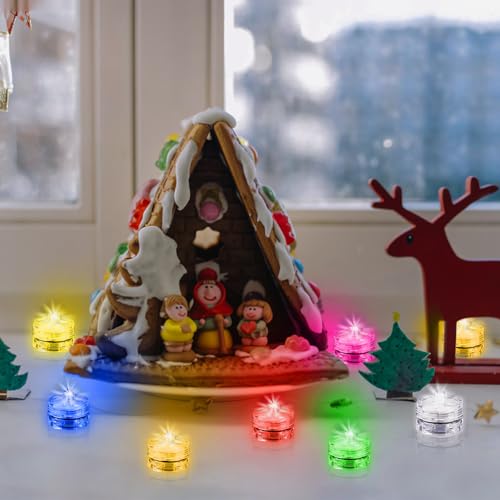 Editbar Pack of 12 LED Candles Tea Lights, LED Tea Lights, Flameless Candles, Mini Underwater Waterproof LED Lights, LED Pond Lighting Decorative Lights for Party, Wedding, Garden - Colourful Colour - Image 4
