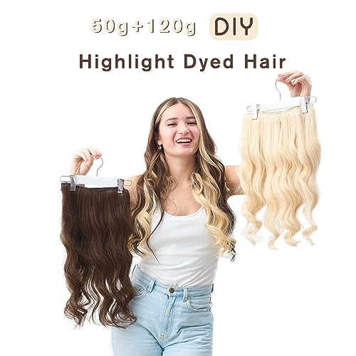 Fshine Clip in Hair Extensions - 20 Inch Balayage Light Brown to Bleach Blonde With Light Brown Real Human Hair - Full Head 120g 7Pcs - Image 2