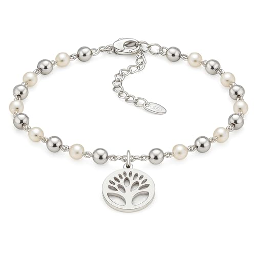 SAGA GIOIELLI® Bracciale Donna Perle Albero Della Vita Acciaio Sfere 3 mm Confezione Regalo