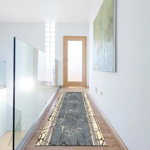 Alfombra pasillo pasillo abstracta gris lavable 40x150cm texturada 6
