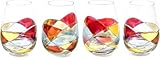 ANTONI BARCELONA Stemless Wine Glasses RED 21Oz - SET 4 - White or Red Wine, Unique Gifts Weddings Birthday Anniversary, Hand Painted & Mouth Blown Stunning Glassware Collection Popular Colorful (4)