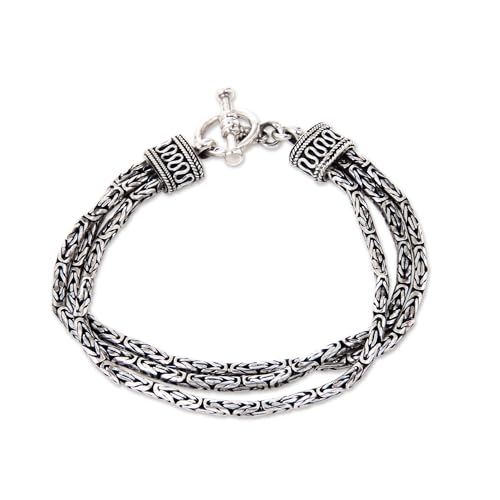 NOVICA Artisan Handcrafted Sterling Silver Braided Bracelet Chain Indonesia Balinese