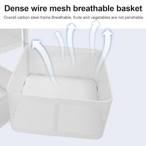 Rack de Armazenamento Rotativo, Cesta de Aço Carbono, Organizador Quadrado, Rotativo para Legumes, C