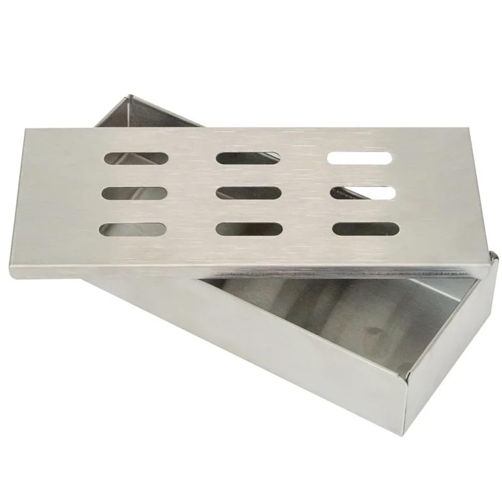 ITA Räucherbox aus Edelstahl - Rostfreie Smokerbox für Raucharoma im Gasgrill Kohlegrill Kugelgrill mit Räucherchips und Holzpellets - Universal Räucher Smoker Box