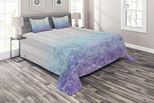 Ambesonne Garden Coverlet, Dreamy Abstract Garden Perennial Petals Branches in Pastel Colors Artwork Print, 3 Piece Decorative Quilted Bedspread Set with 2 Pillow Shams, King Size, Lavender Blue