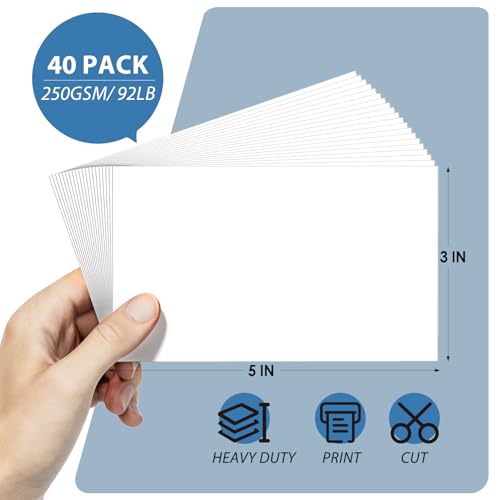 CreGear 40 folhas de papelão branco, papel cartolina 3 x 5, 36 kg/230 g/m², cartolina branca em bran