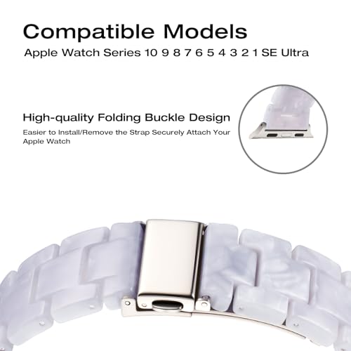 Image of Bestig Resin Band Compatible with Apple Watch Bands for Women 40mm 38mm 41mm 42mm(Series 11 10), Lightweight Waterproof Strap for iWatch Series 10 9 8 7 6 5 4 3 2 1 SE Men(Pearl White /Starlight)