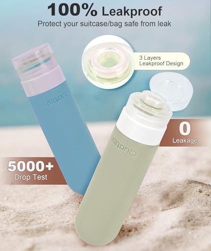 Quatish Travel Bottles for Toiletries【Original Patented】, 3 oz Tsa Approved Leak Proof Travel Size Containers, Silicone Shampoo and Conditioner Bottles, 4 Pack Travel Size Bottles, Morandi, 4pack - Image 4