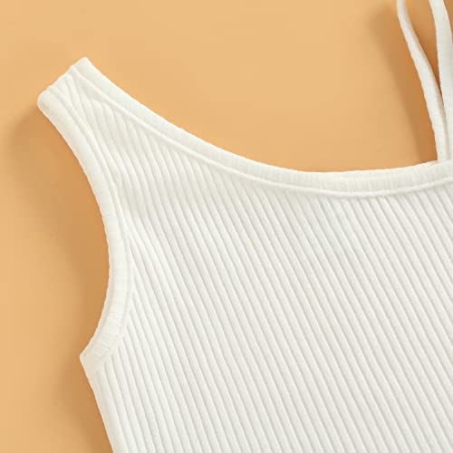 Baby Girls Ribbed Tank Crop Tops, Solid Color One Shoulder Sleeveless Cami Vest Skinny Fit Summer Clothing 2-7 Years3